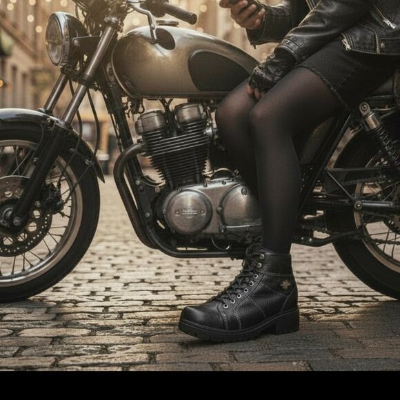 Harley-Davidson Tyler Black Leather Lace-Up Boot Size 9.5 - Picture 1 of 10